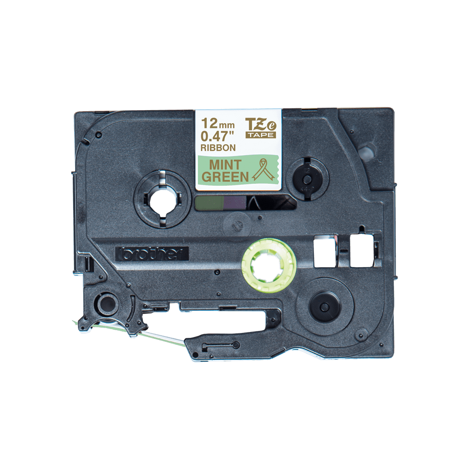 Оригинална касета с лента за панделки Brother TZe-RM34  – златен текст на ментово зелен фон, 12 мм. 2